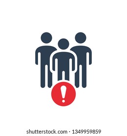 Group icon with exclamation mark. Group icon and alert, error, alarm, danger symbol