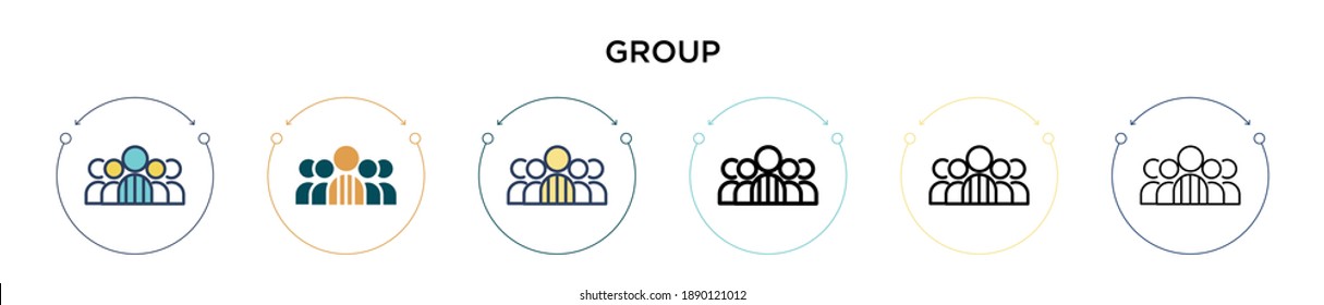 Group icon in filled, thin line, outline and stroke style. Vector illustration of two colored and black group vector icons designs can be used for mobile, ui, web