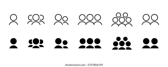 Ícone Agrupar. Várias figuras de pessoas mostrando a ilustração vetorial de trabalho em equipe. Símbolo de membros da comunidade para redes sociais, sinal de colaboração e pictograma de atividade compartilhada.