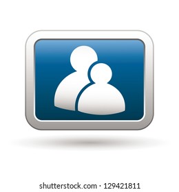 Group icon on the blue with silver rectangular button. Vector illustration