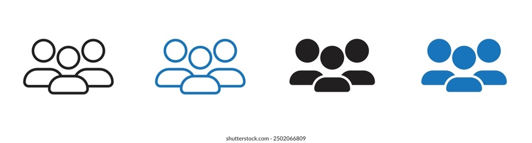 Group icon Outline set in black and white color
