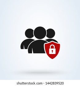 Group icon with padlock, security. Simple vector modern design illustration.