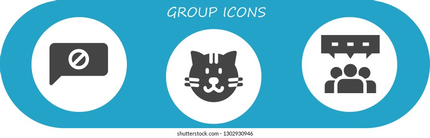 group icon set. 3 filled group icons.  Simple modern icons about  - Chat, Cat, Teamwork