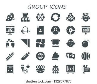 group icon set. 30 filled group icons.  Collection Of - Business, Network, Connect, Refresh, Avatar, Man, Vector, Lesson, User, Graph, Presentation, Conversation, Napkin, Teamwork