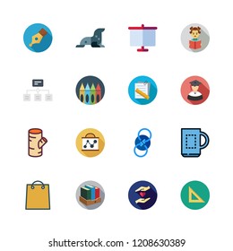 group icon set. vector set about books, hierarchical structure, presentation and crayons icons set.