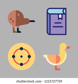 group icon set. vector set about duck, target, book and kiwi icons set.
