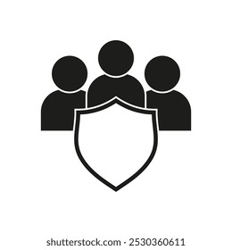Group icon with shield. People security symbol. Simple protection concept. Vector design.