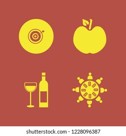group icon. group vector icons set bottle glass, work group at the table, target and apple