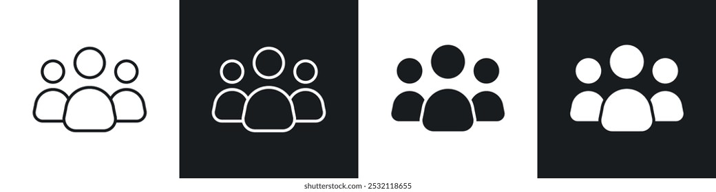 Conjunto de iconos de Vector de iconos de grupo relleno negro y estilo delineado.