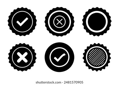 Grupo de iconos con una marca de verificación y una X dentro de un círculo