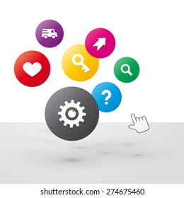 group of icons with motives functioning system and the cursor