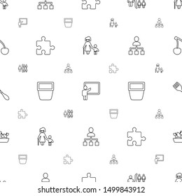 group icons pattern seamless white background. Included editable line old woman and child, teacher, structure, puzzle, pot for plants, fork icons. group icons for web and mobile.