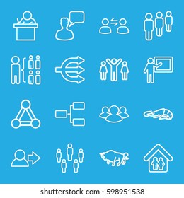 group icons set. Set of 16 group outline icons such as alligator, buffalo, connection, chatting man, structure, family home, user communicatrion, user