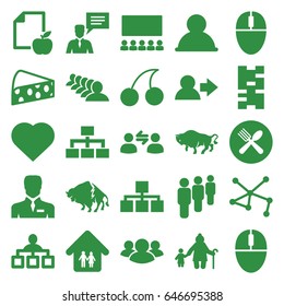 Group icons set. set of 25 group filled icons such as buffalo, hearts, cherry, structure, group, paper and apple, spoon and fork, connection, businessman