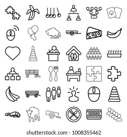 Group icons. set of 36 editable outline group icons such as barrow, alligator, pyramid, puzzle, hearts, banana, structure, table, teacher, cradle, family structure