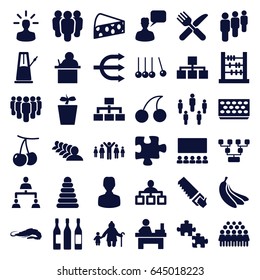 Group icons set. set of 36 group filled icons such as cherry, alligator, pyramid, cherry, chatting man, structure, table, puzzle, saw, fork and knife, pot for plants