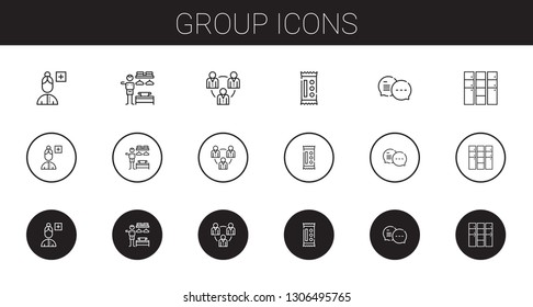 group icons set. Collection of group with add user, dressing room, teamwork, candy, chat, locker. Editable and scalable group icons.
