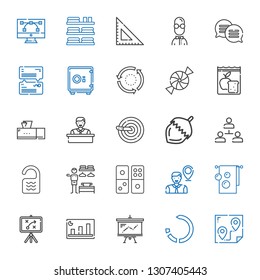 group icons set. Collection of group with route, reload, presentation, bar chart, strategy, towel, employee, domino, dressing room, room, hierarchical structure. Editable and scalable group icons.
