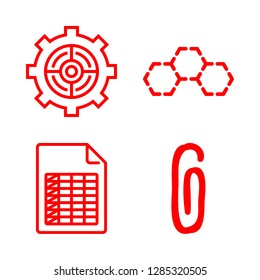 group icons set with hexagonal molecule, document with tables and clip vector set