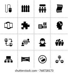 Group icons. vector collection filled group icons. includes symbols such as fence, structure, communication, woman, puzzle, mouse. use for web, mobile and ui design.