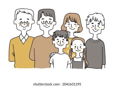 Group illustration of a close three-generation family
