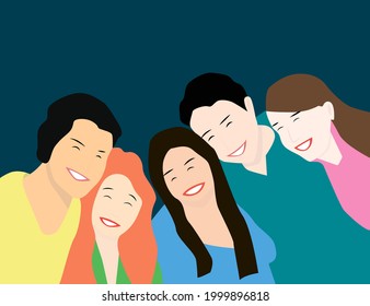 Group illustration of hugging friends in flat style. Vector illustration