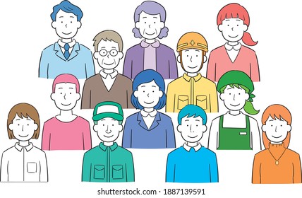 Group illustrations of people of various occupations and ages