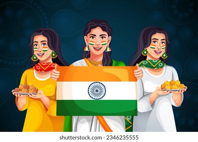 Group of Indian people celebrating Patriots Day. Character design for Republic or Independence Day.