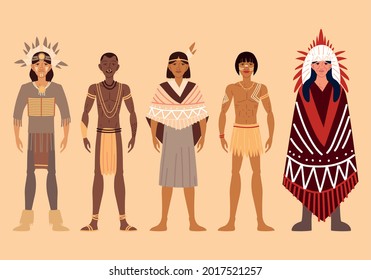 group of indigenous men character