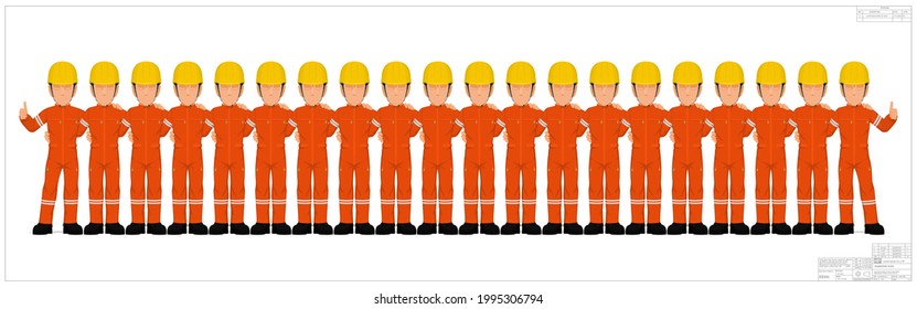 Group of industrial worker on white background