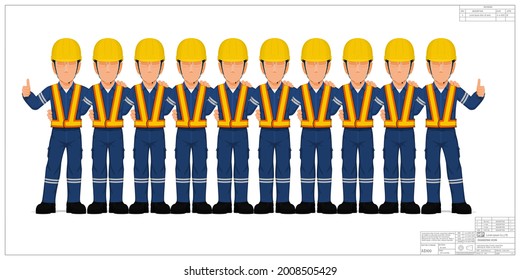 Group of industrial worker on white background