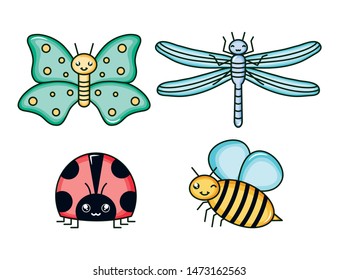group of insects kawaii characters