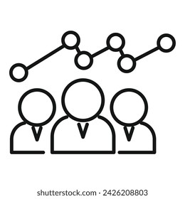 Vector de esquema de icono de idea de Group insight. Explora la revisión. Auditoría de gráfico de datos