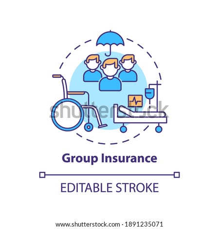 Group insurance concept icon. Disability insurance types. Proffesional medical help for working team idea thin line illustration. Vector isolated outline RGB color drawing. Editable stroke