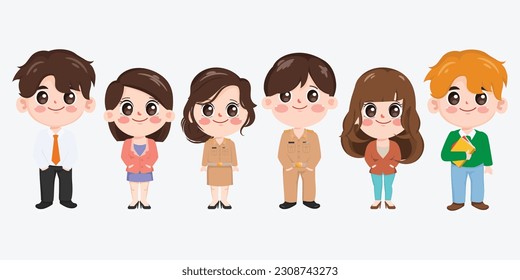 Group of International teacher in uniform working with teamwork concept. Cartoon teacher vector design.