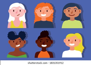 group of interracial girls Inclusion concept vector illustration design