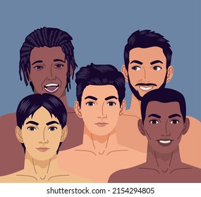 Group Interracial Men Naked Stock Vector Royalty Free Shutterstock