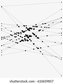 Group of intersecting lines with circles on crossings. Complex algorithmic composition. Geometric sketch. Modern abstract vector illustration. Contemporary decorative background. Element of design.