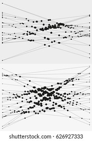 Group of intersecting lines with circles on crossings. Complex algorithmic composition. Geometric sketch. Modern abstract vector illustration. Contemporary decorative background. Element of design.