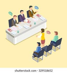 Group Interview Concept In 3d Isometric Flat Design