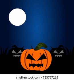 Group of jack-o-lanterns on a night, Halloween, Vector illustration