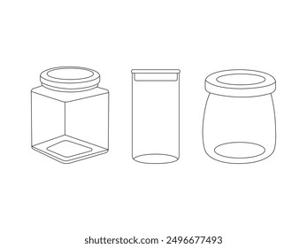 Group of Jar Outline icon isolated white background. Vector Illustration