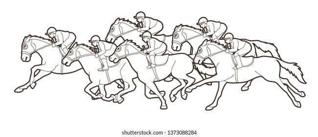 Group Jockeys Riding Horse Sport Competition Stock Vector (Royalty Free ...