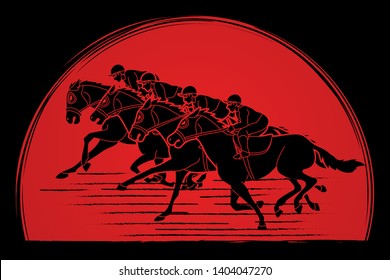 Group of Jockeys riding horse, sport competition cartoon sport graphic vector