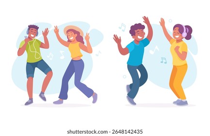 A group of joyful friends dancing energetically together at a lively and vibrant celebration