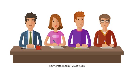Group of judges or students. Exam, education, study concept. Vector flat illustration