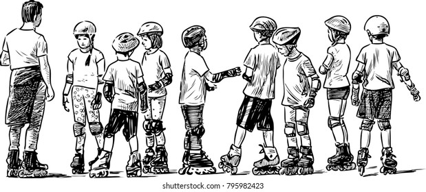 Group of junior students on roller skates