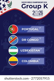 Group K teams chart with round flags for 2026 World Soccer Championship