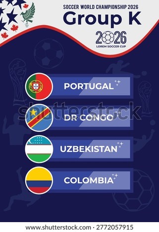 Group K teams chart with round flags for 2026 World Soccer Championship