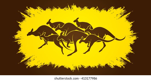 Group of Kangaroo jumping designed on grunge frame background graphic vector.